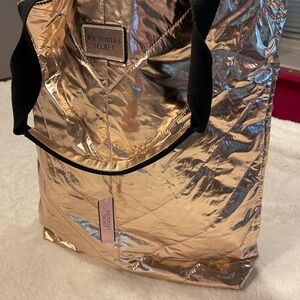 Victoria's Secret Gold Tote Bag with Shiny Finish